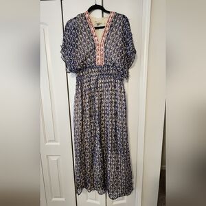 Elegant Blue and Red Maxi Dress